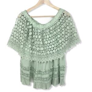 NEIMAN MARCUS Lumie Off the Shoulder Crocheted Boho Top